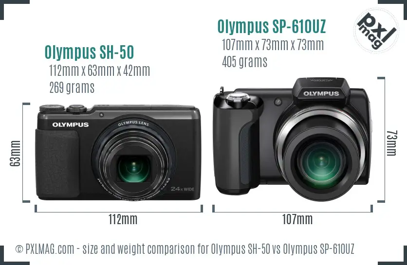 Olympus SH-50 vs Olympus SP-610UZ size comparison