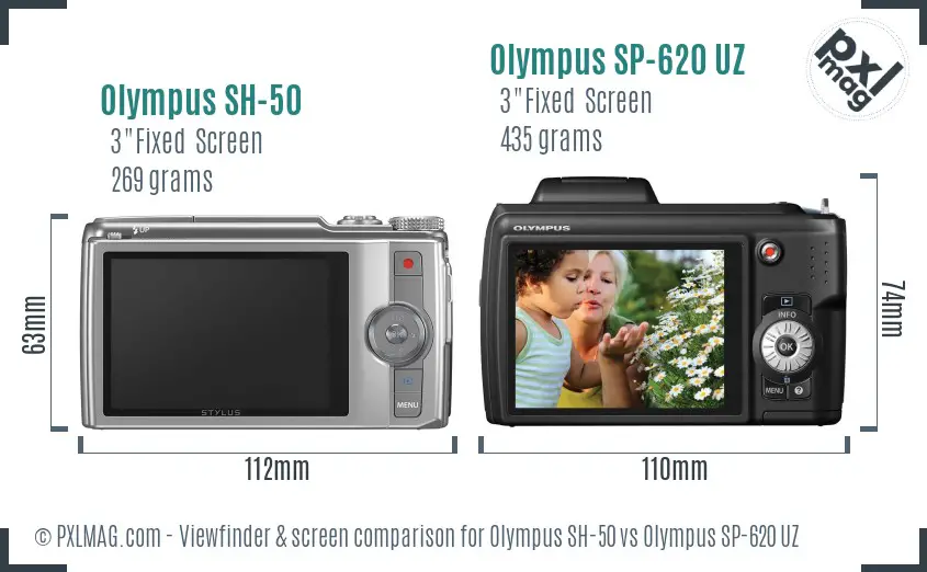 Olympus SH-50 vs Olympus SP-620 UZ Screen and Viewfinder comparison