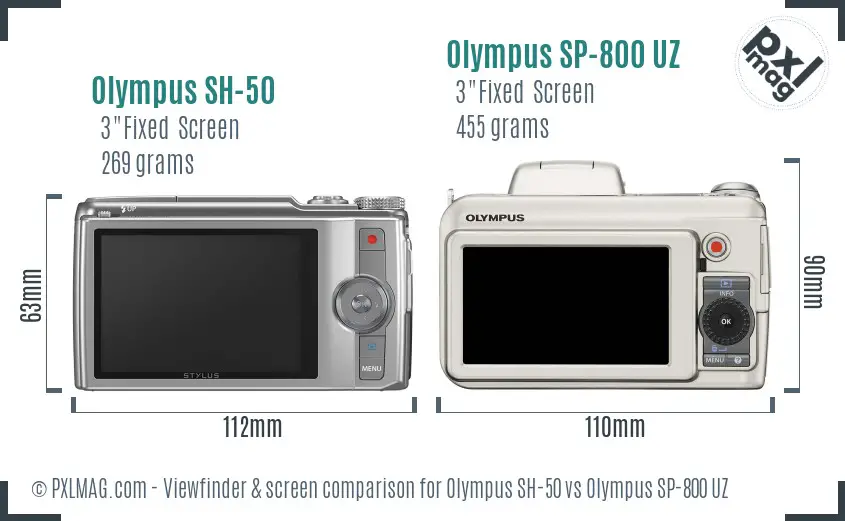 Olympus SH-50 vs Olympus SP-800 UZ Screen and Viewfinder comparison