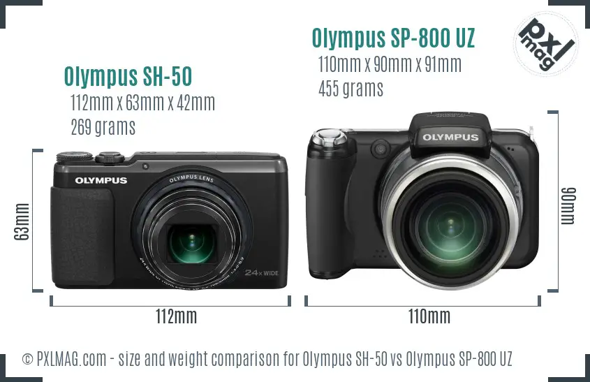 Olympus SH-50 vs Olympus SP-800 UZ size comparison