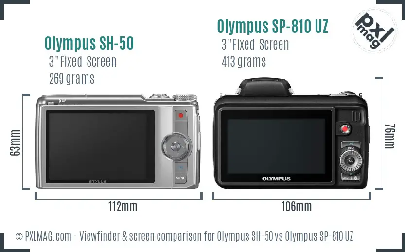 Olympus SH-50 vs Olympus SP-810 UZ Screen and Viewfinder comparison