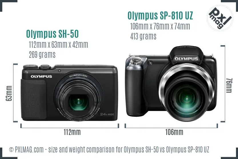 Olympus SH-50 vs Olympus SP-810 UZ size comparison