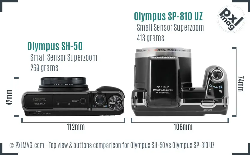 Olympus SH-50 vs Olympus SP-810 UZ top view buttons comparison