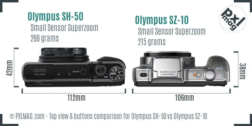 Olympus SH-50 vs Olympus SZ-10 top view buttons comparison