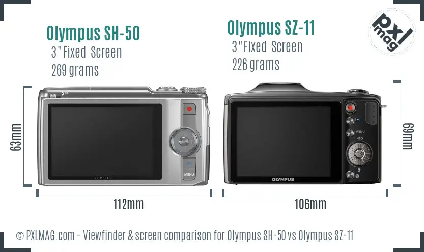 Olympus SH-50 vs Olympus SZ-11 Screen and Viewfinder comparison