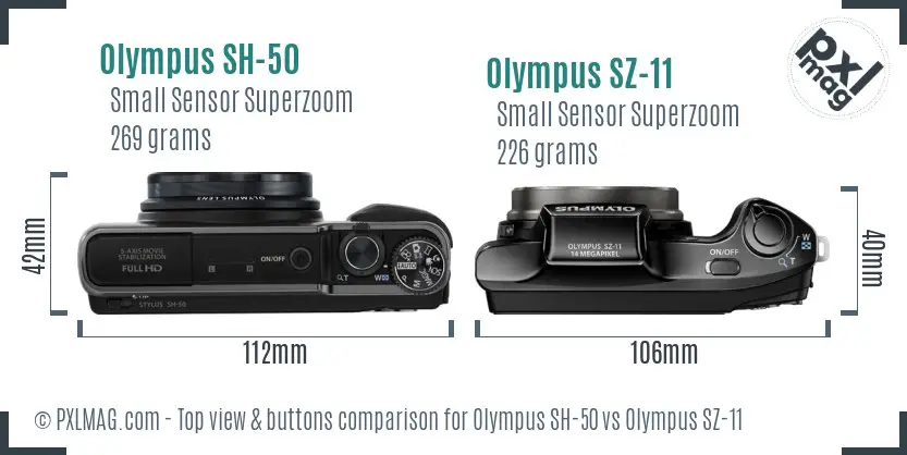 Olympus SH-50 vs Olympus SZ-11 top view buttons comparison