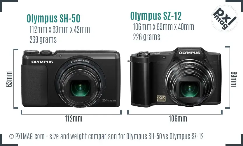 Olympus SH-50 vs Olympus SZ-12 size comparison