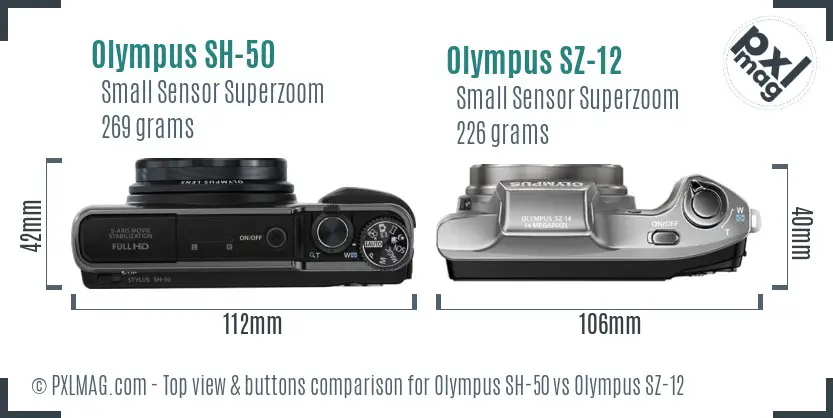 Olympus SH-50 vs Olympus SZ-12 top view buttons comparison