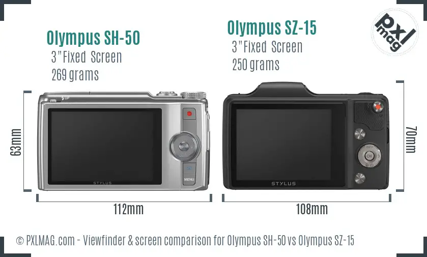 Olympus SH-50 vs Olympus SZ-15 Screen and Viewfinder comparison