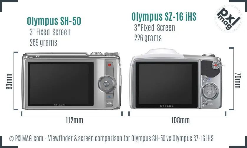 Olympus SH-50 vs Olympus SZ-16 iHS Screen and Viewfinder comparison