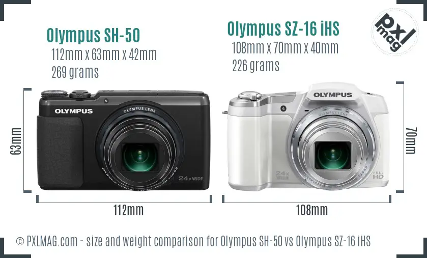 Olympus SH-50 vs Olympus SZ-16 iHS size comparison