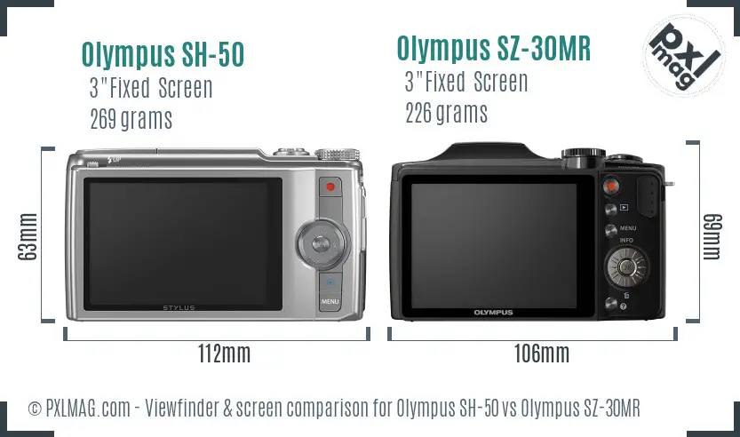 Olympus SH-50 vs Olympus SZ-30MR Screen and Viewfinder comparison