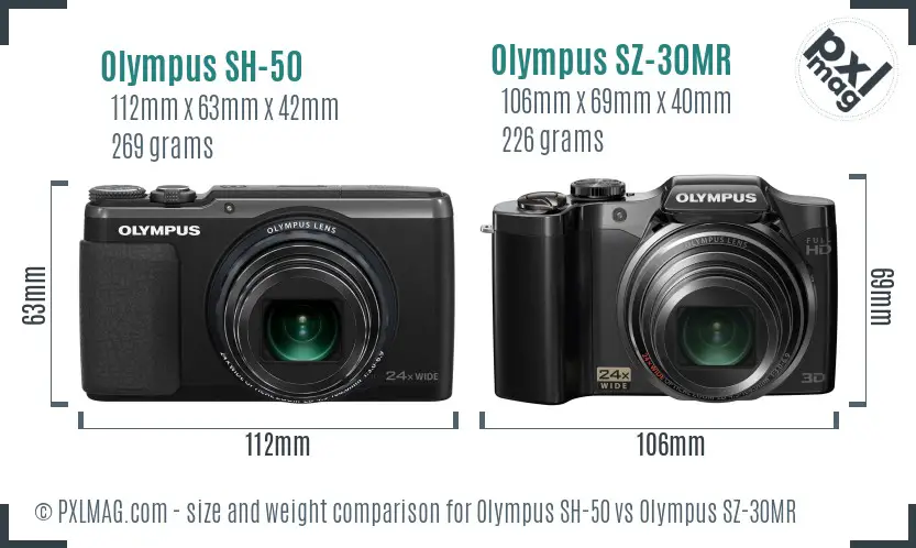 Olympus SH-50 vs Olympus SZ-30MR size comparison