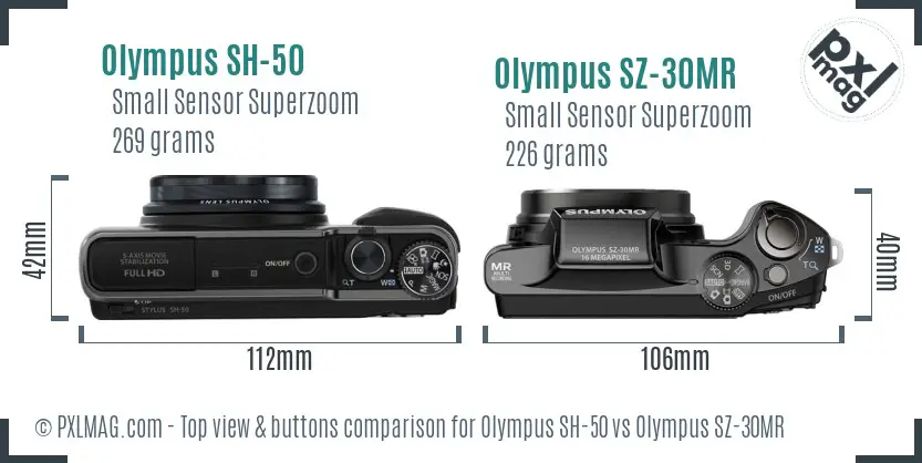 Olympus SH-50 vs Olympus SZ-30MR top view buttons comparison