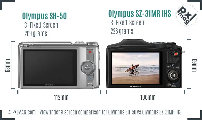Olympus SH-50 vs Olympus SZ-31MR iHS Screen and Viewfinder comparison