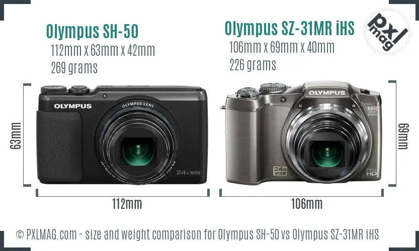 Olympus SH-50 vs Olympus SZ-31MR iHS size comparison