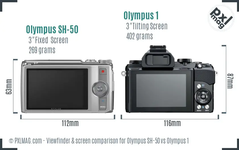 Olympus SH-50 vs Olympus 1 Screen and Viewfinder comparison