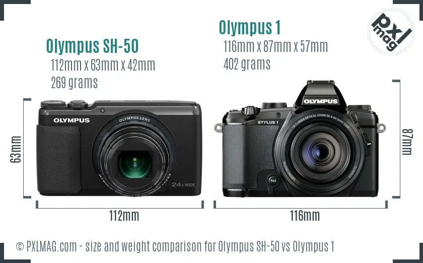 Olympus SH-50 vs Olympus 1 size comparison