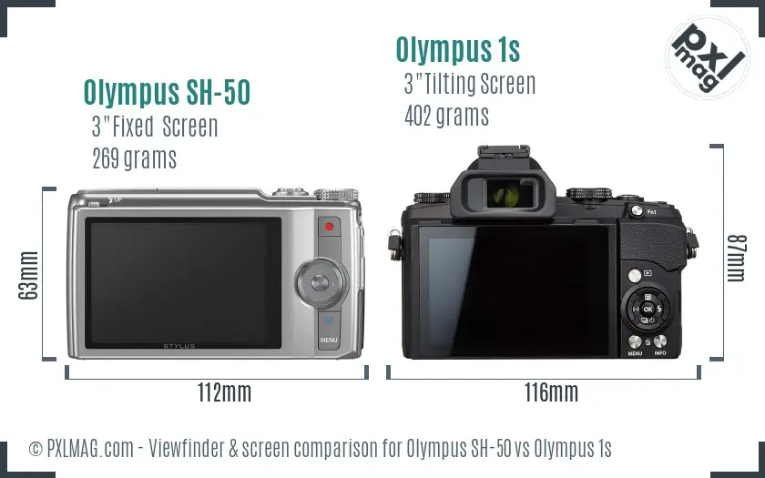 Olympus SH-50 vs Olympus 1s Screen and Viewfinder comparison