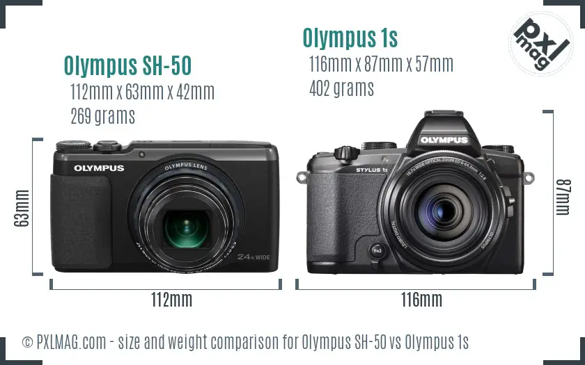 Olympus SH-50 vs Olympus 1s size comparison