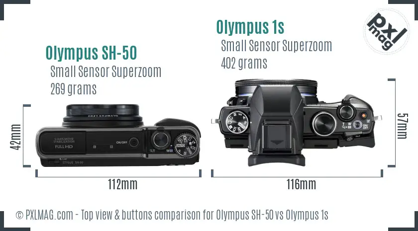 Olympus SH-50 vs Olympus 1s top view buttons comparison