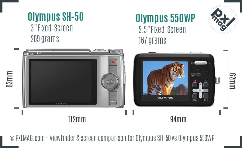 Olympus SH-50 vs Olympus 550WP Screen and Viewfinder comparison