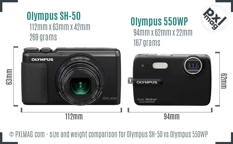 Olympus SH-50 vs Olympus 550WP size comparison