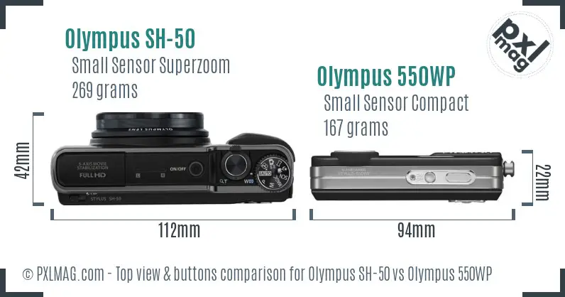 Olympus SH-50 vs Olympus 550WP top view buttons comparison