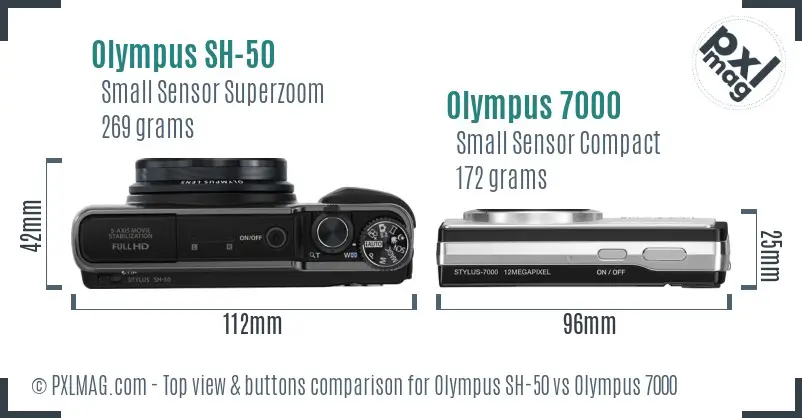 Olympus SH-50 vs Olympus 7000 top view buttons comparison