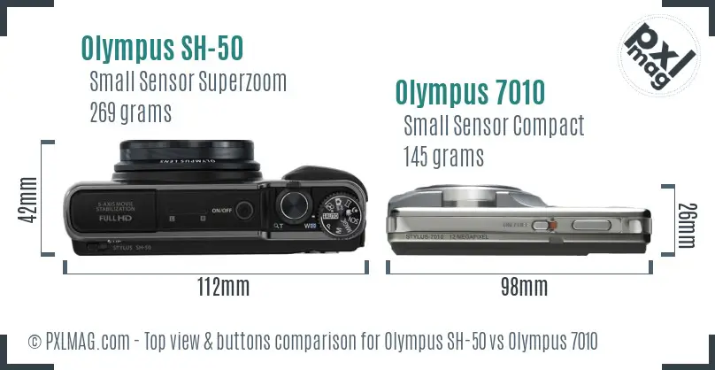 Olympus SH-50 vs Olympus 7010 top view buttons comparison