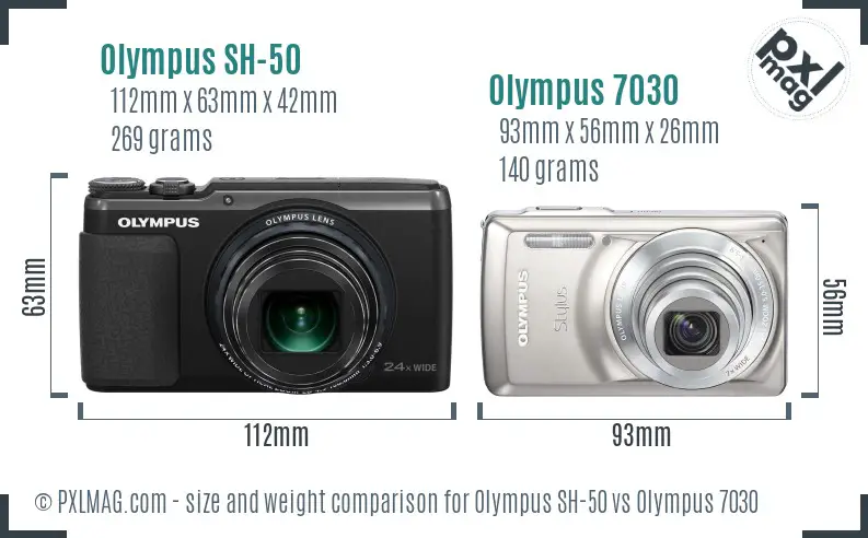 Olympus SH-50 vs Olympus 7030 size comparison