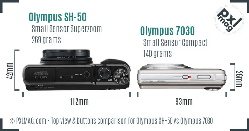 Olympus SH-50 vs Olympus 7030 top view buttons comparison