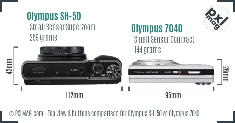 Olympus SH-50 vs Olympus 7040 top view buttons comparison