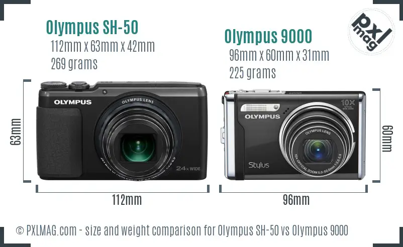 Olympus SH-50 vs Olympus 9000 size comparison