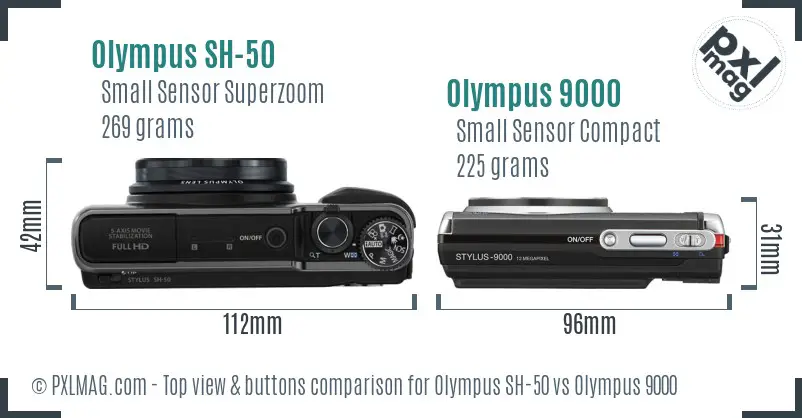 Olympus SH-50 vs Olympus 9000 top view buttons comparison