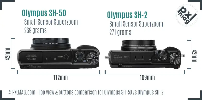 Olympus SH-50 vs Olympus SH-2 top view buttons comparison