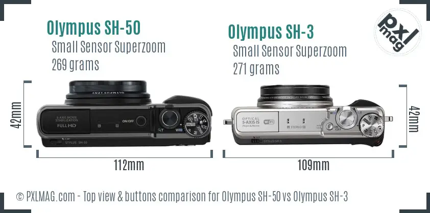 Olympus SH-50 vs Olympus SH-3 top view buttons comparison