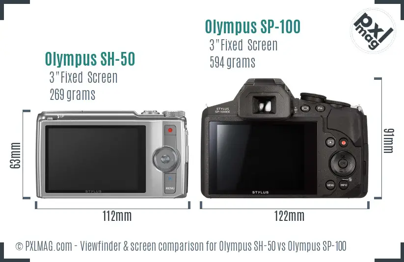 Olympus SH-50 vs Olympus SP-100 Screen and Viewfinder comparison