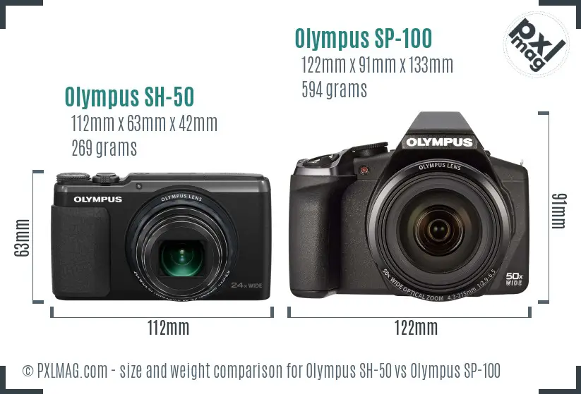 Olympus SH-50 vs Olympus SP-100 size comparison