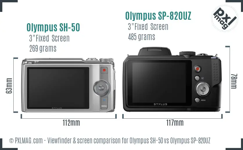 Olympus SH-50 vs Olympus SP-820UZ Screen and Viewfinder comparison