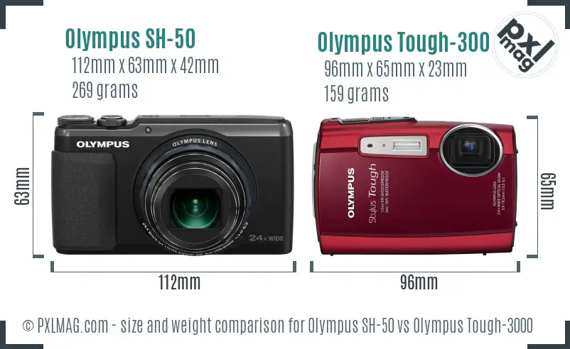 Olympus SH-50 vs Olympus Tough-3000 size comparison