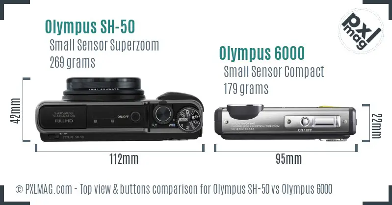 Olympus SH-50 vs Olympus 6000 top view buttons comparison