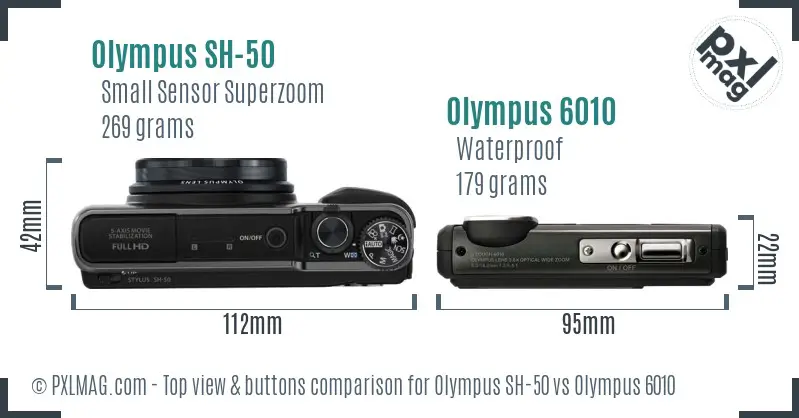 Olympus SH-50 vs Olympus 6010 top view buttons comparison