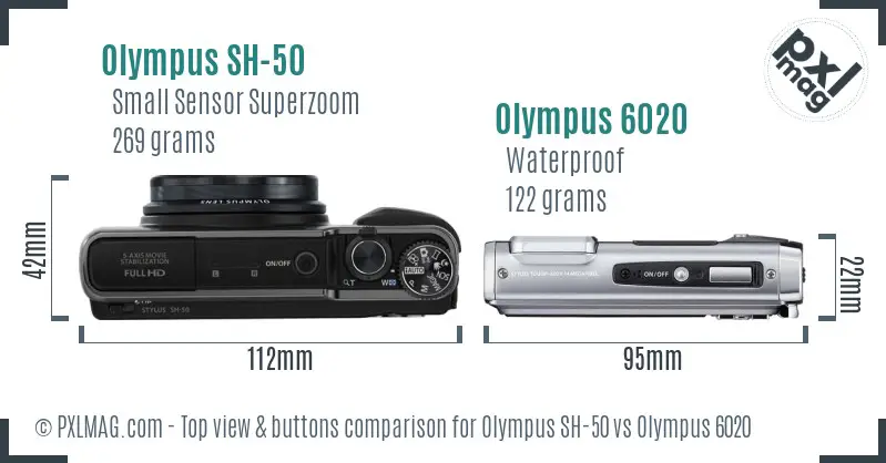 Olympus SH-50 vs Olympus 6020 top view buttons comparison