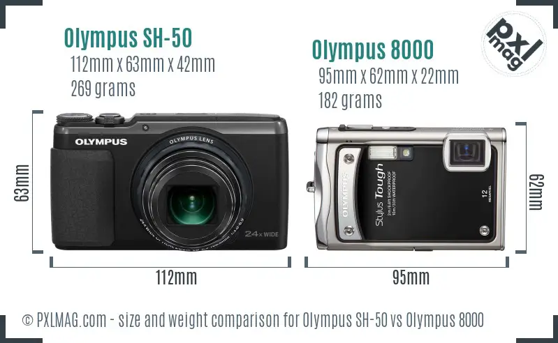 Olympus SH-50 vs Olympus 8000 size comparison