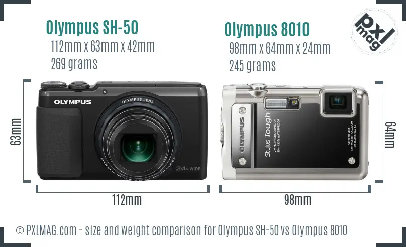 Olympus SH-50 vs Olympus 8010 size comparison