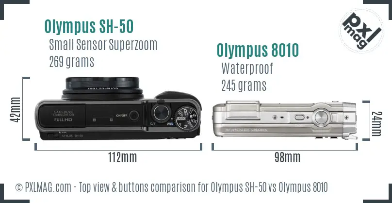 Olympus SH-50 vs Olympus 8010 top view buttons comparison