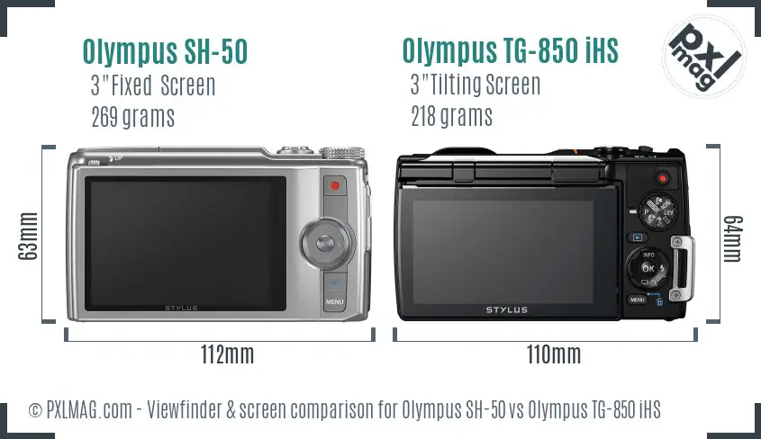 Olympus SH-50 vs Olympus TG-850 iHS Screen and Viewfinder comparison