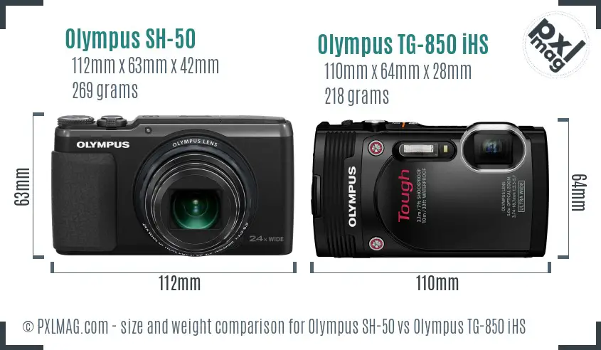Olympus SH-50 vs Olympus TG-850 iHS size comparison