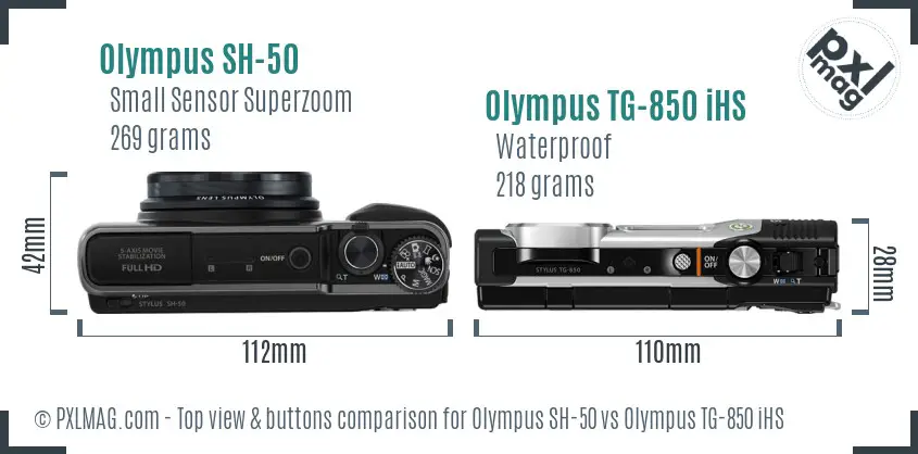 Olympus SH-50 vs Olympus TG-850 iHS top view buttons comparison
